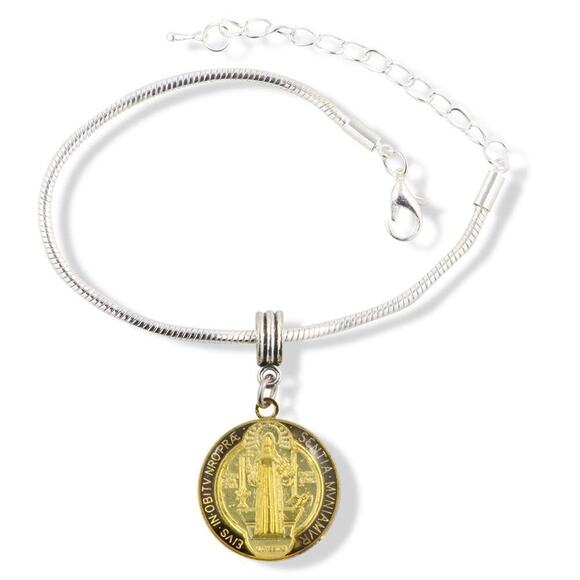 Saint Benedict Coloured Snake Chain Charm Bracelet - Picture 2 of 9